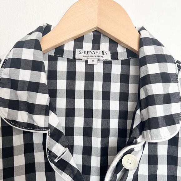 SERENA & LILY Shirt Small Black Gingham Checkered Button Down Short Sleeve Top - Picture 2 of 4
